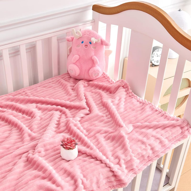 Eonkasp Soft Fleece Baby Blanket Ultra Cozy Pink Baby Blankets for Girls Warm and Lightweight Infant Toddler Newborn Receiving Gift with Reversible Stripes for Crib Stroller, 30x40 Inch, Dark Pink - Image 2